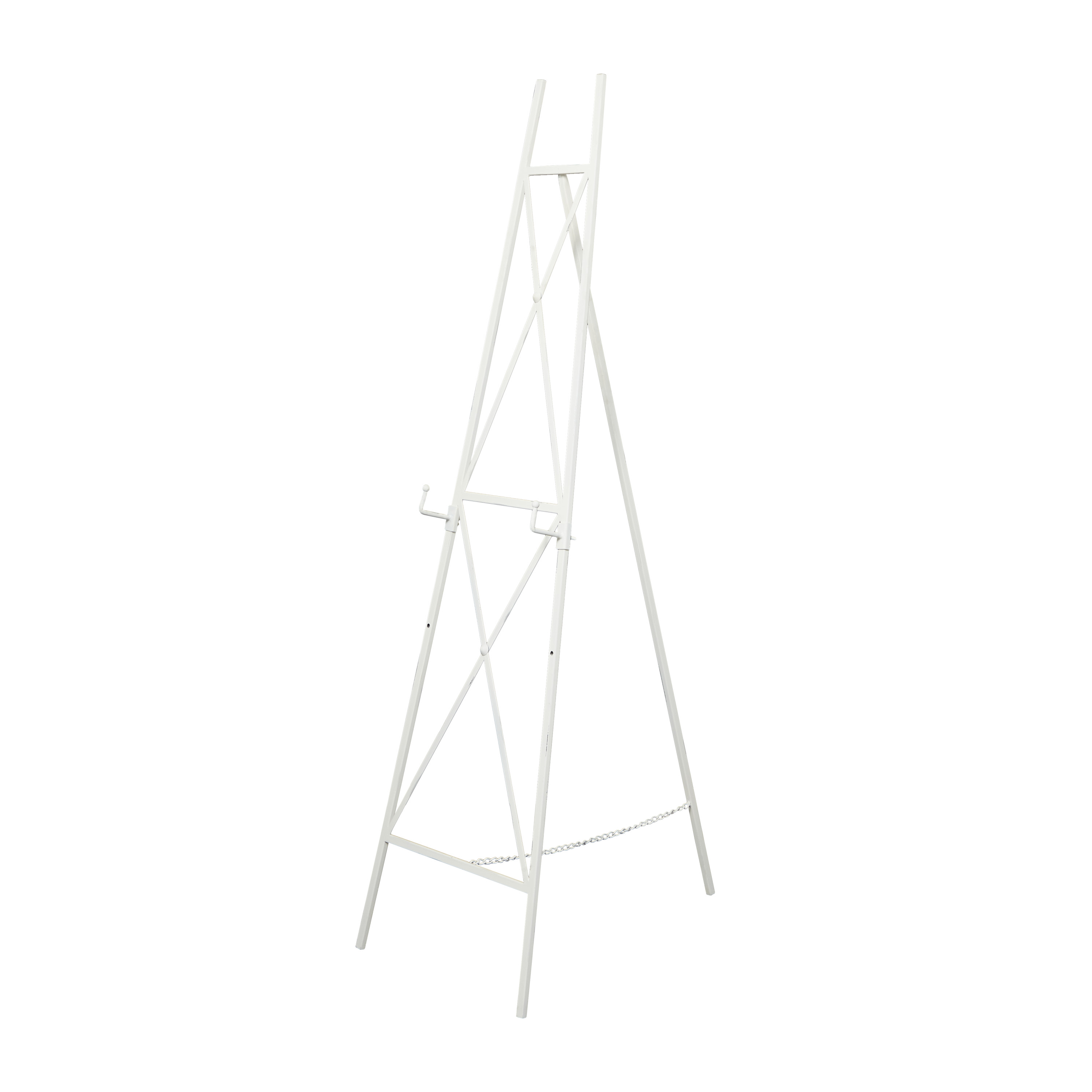 DecMode 16 x 54 White Metal Tall Adjustable Minimalist Display Stand 2  Tier Easel with Chain Support, 1-Piece 